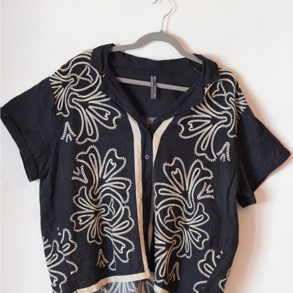 Anthropologie Linen Cotton Blend Brenna short sleeve button down